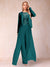 Sheath/Column Scoop Long Sleeves 2 Pieces Pantsuits with Applique & Jacket