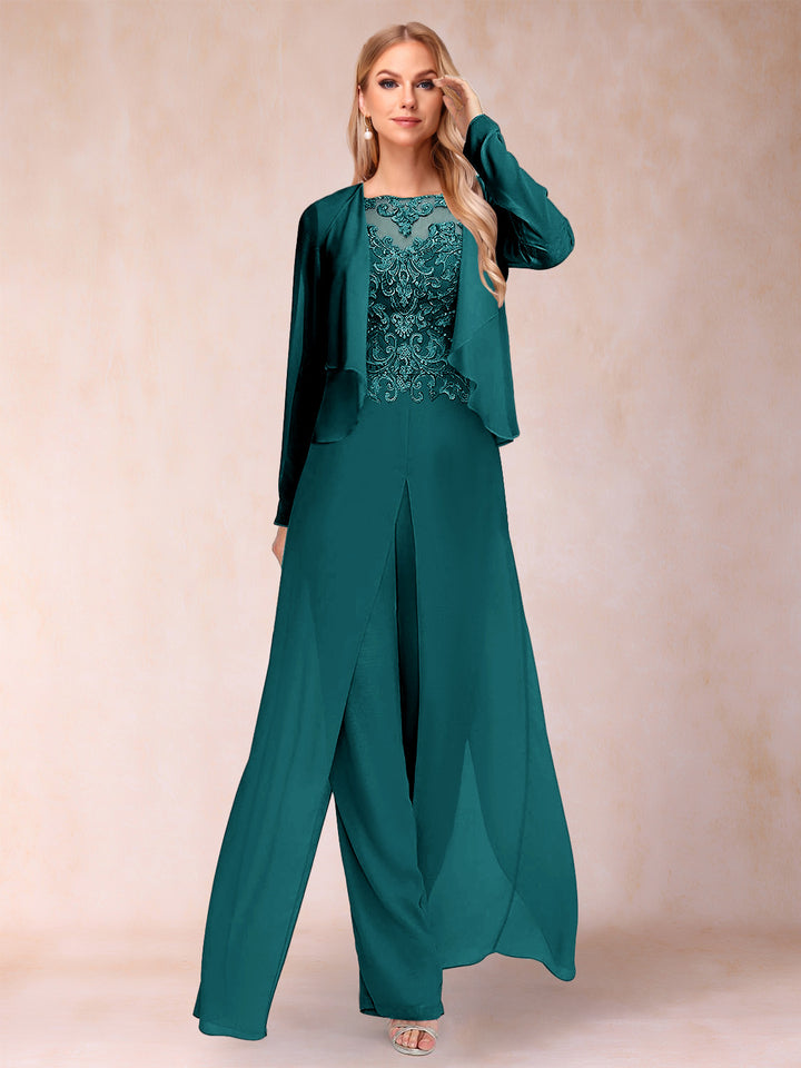 Sheath/Column Scoop Long Sleeves Jumpsuit with Applique &amp; Jacket