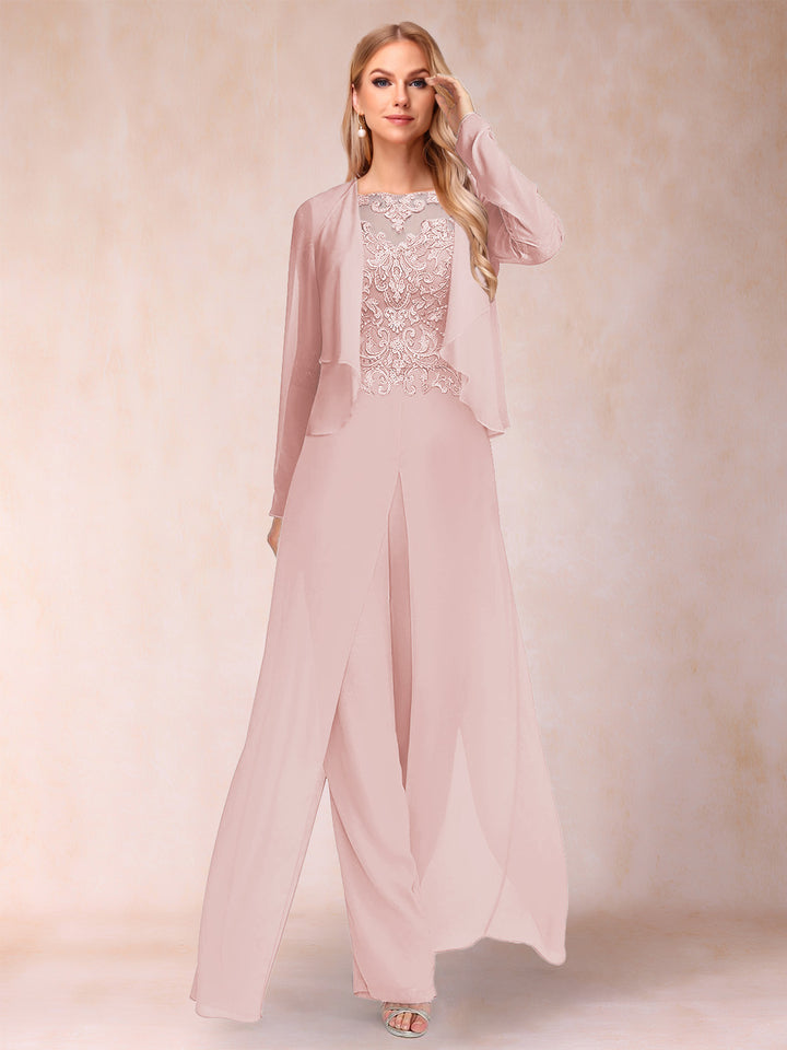 Sheath/Column Scoop Long Sleeves Jumpsuit with Applique &amp; Jacket