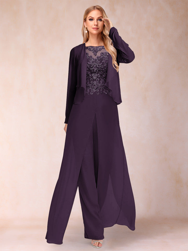 Sheath/Column Scoop Long Sleeves Jumpsuit with Applique &amp; Jacket