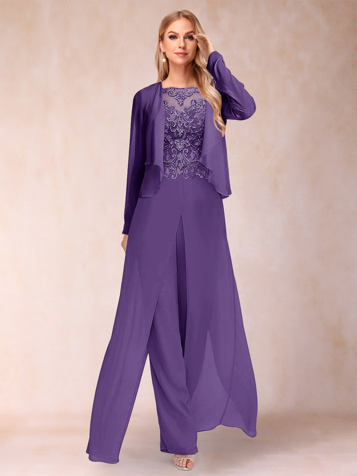 Sheath/Column Scoop Long Sleeves Jumpsuit with Applique &amp; Jacket