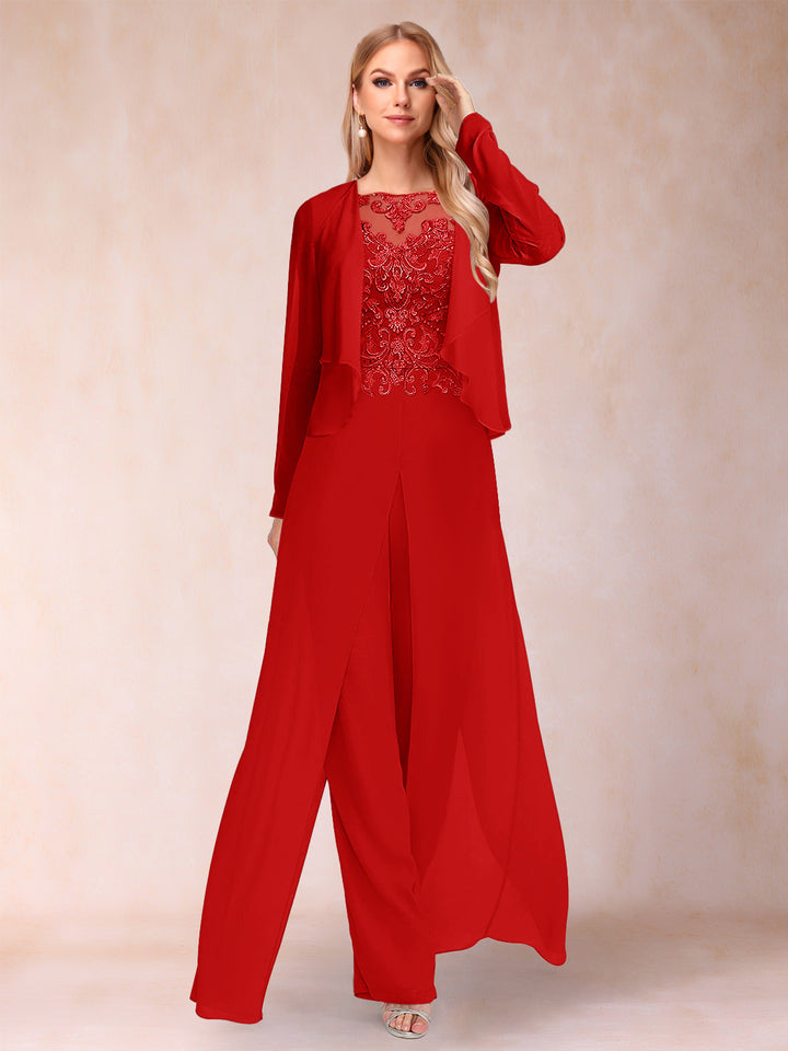 Sheath/Column Scoop Long Sleeves Jumpsuit with Applique &amp; Jacket