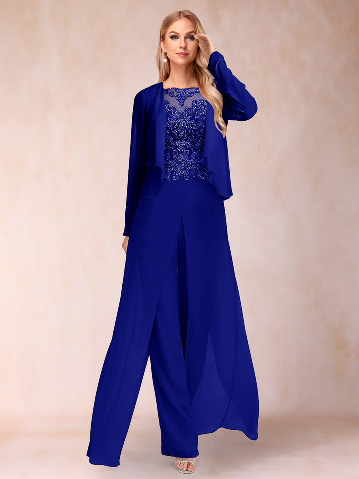 Sheath/Column Scoop Long Sleeves Jumpsuit with Applique &amp; Jacket