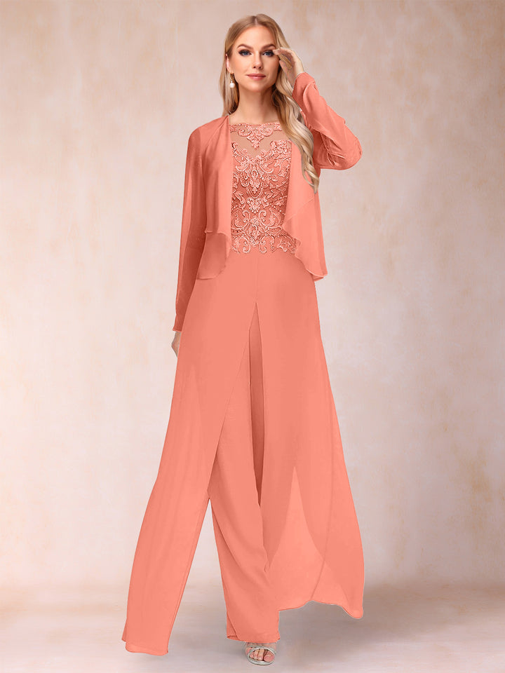Sheath/Column Scoop Long Sleeves Jumpsuit with Applique &amp; Jacket