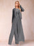 Sheath/Column Scoop Long Sleeves 2 Pieces Pantsuits with Applique & Jacket