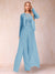Sheath/Column Scoop Long Sleeves 2 Pieces Pantsuits with Applique & Jacket