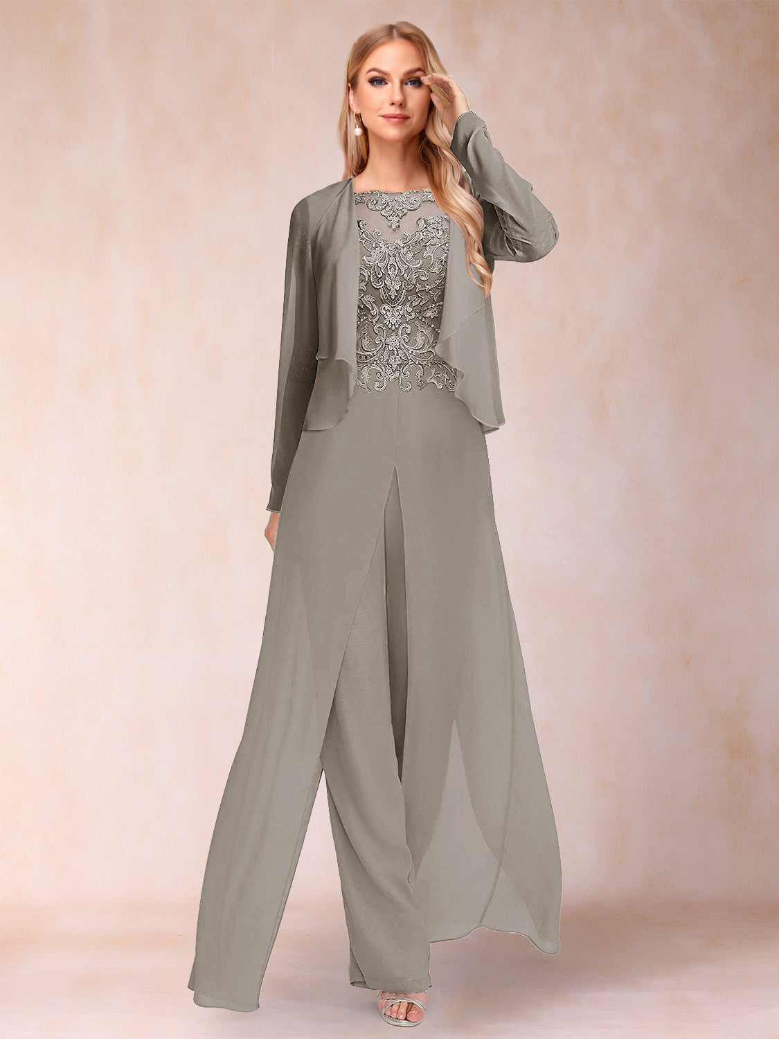 Sheath/Column Scoop Long Sleeves Jumpsuit with Applique & Jacket