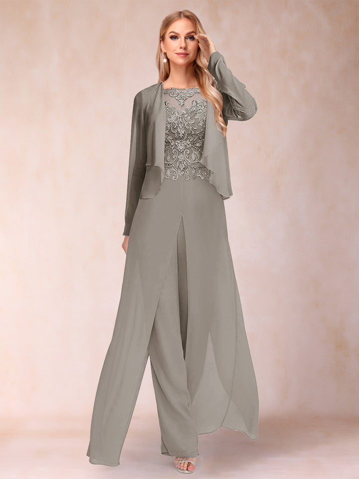 Sheath/Column Scoop Long Sleeves Jumpsuit with Applique &amp; Jacket