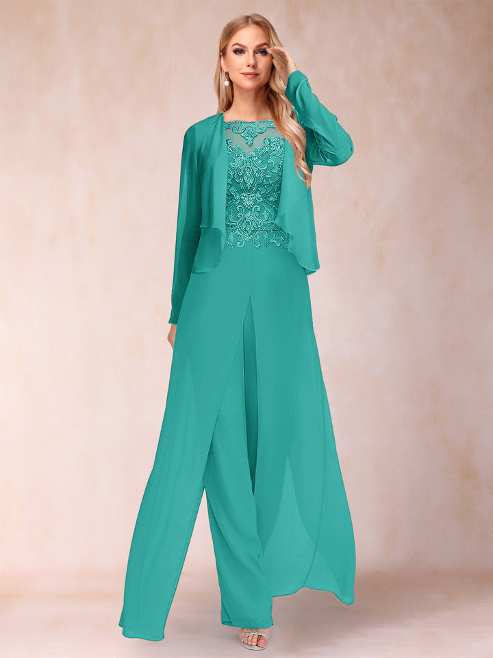 Sheath/Column Scoop Long Sleeves Jumpsuit with Applique &amp; Jacket