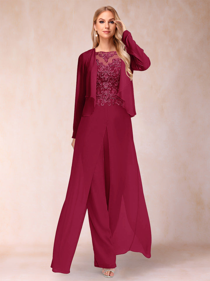 Sheath/Column Scoop Long Sleeves Jumpsuit with Applique &amp; Jacket