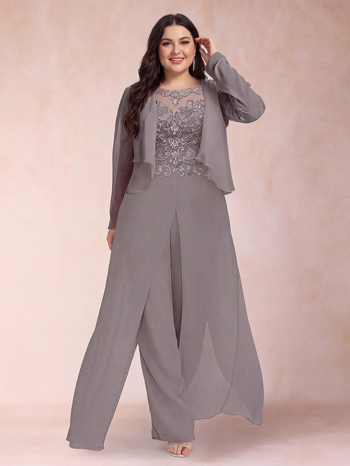 Sheath/Column Scoop Long Sleeves Plus Size Jumpsuits with Applique &amp; Jacket