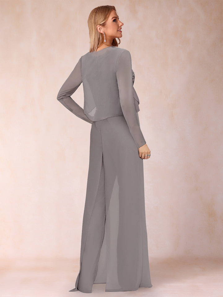 Sheath/Column Scoop Long Sleeves Plus Size Jumpsuits with Applique &amp; Jacket