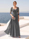 Sheath/Column V-Neck Half Sleeves Mother of the Bride Dresses with Applique