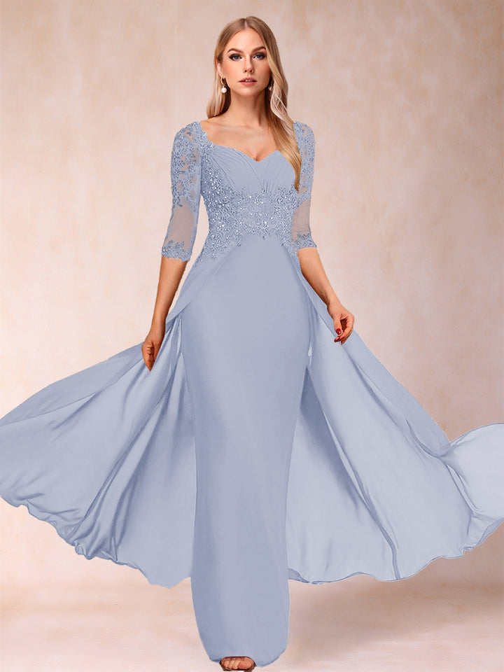 Sheath/Column V-Neck Half Sleeves Mother of the Bride Dresses with Applique