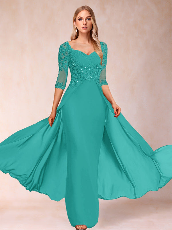 Sheath/Column V-Neck Half Sleeves Mother of the Bride Dresses with Applique