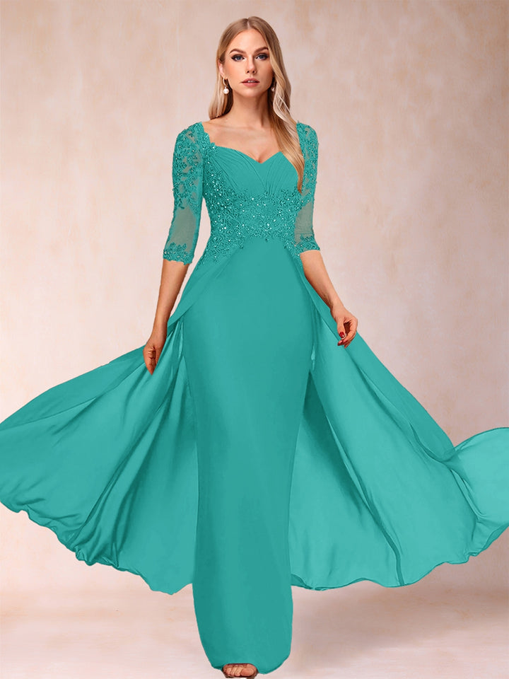 Sheath/Column V-Neck Half Sleeves Mother of the Bride Dresses with Applique