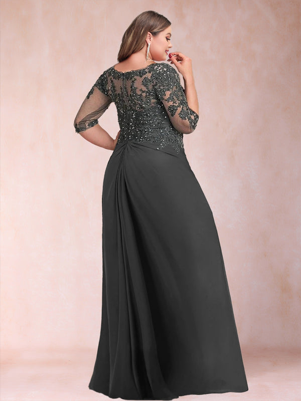 Sheath/Column V-Neck Half Sleeves Plus Size Mother of the Bride Dresses with Applique