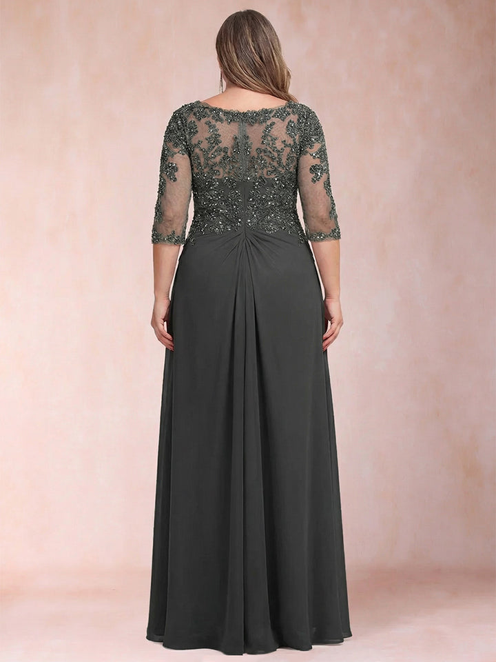 Sheath/Column V-Neck Half Sleeves Plus Size Mother of the Bride Dresses with Applique