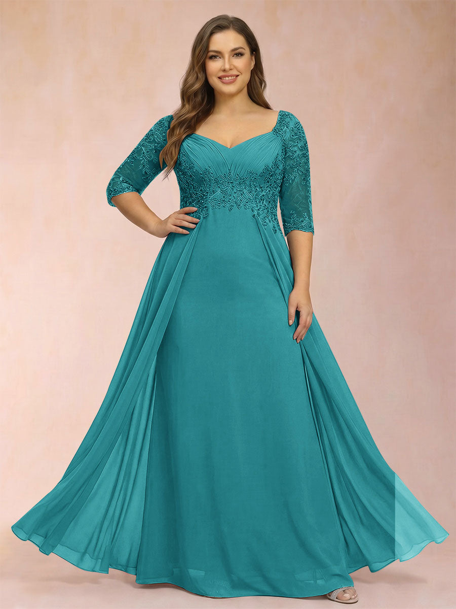 Sheath/Column V-Neck Half Sleeves Plus Size Mother of the Bride Dresses with Applique
