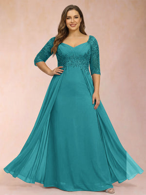 Sheath/Column V-Neck Half Sleeves Plus Size Mother of the Bride Dresses with Applique