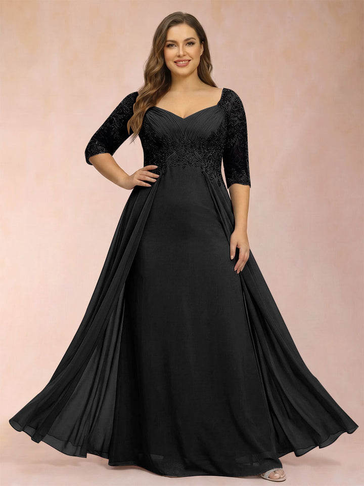 Sheath/Column V-Neck Half Sleeves Plus Size Mother of the Bride Dresses with Applique