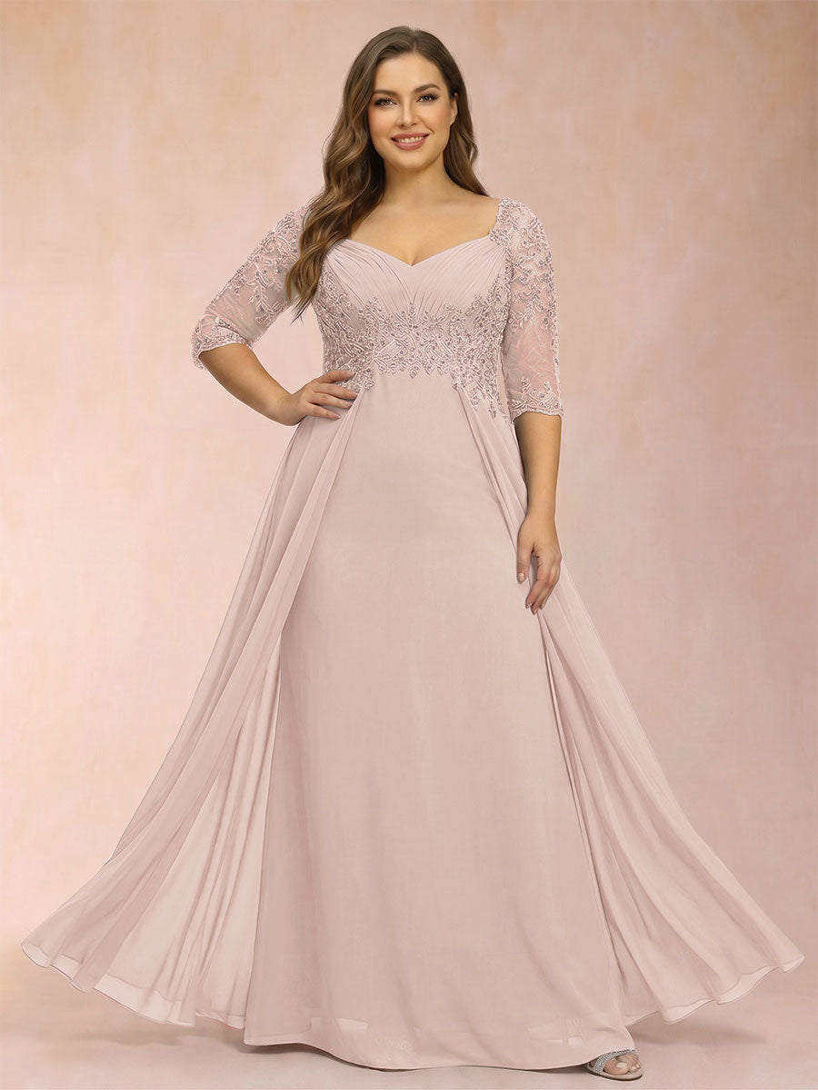 Sheath/Column V-Neck Half Sleeves Plus Size Mother of the Bride Dresses with Applique