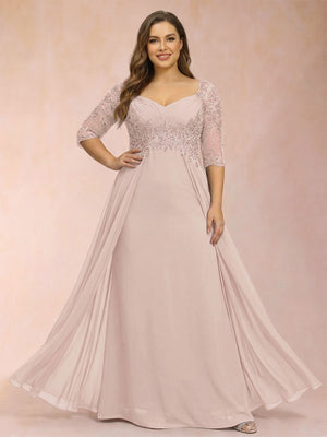 Sheath/Column V-Neck Half Sleeves Plus Size Mother of the Bride Dresses with Applique