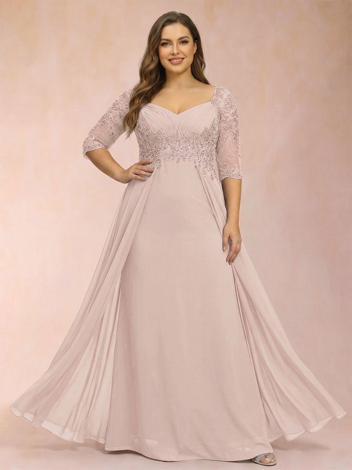 Sheath/Column V-Neck Half Sleeves Plus Size Mother of the Bride Dresses with Applique