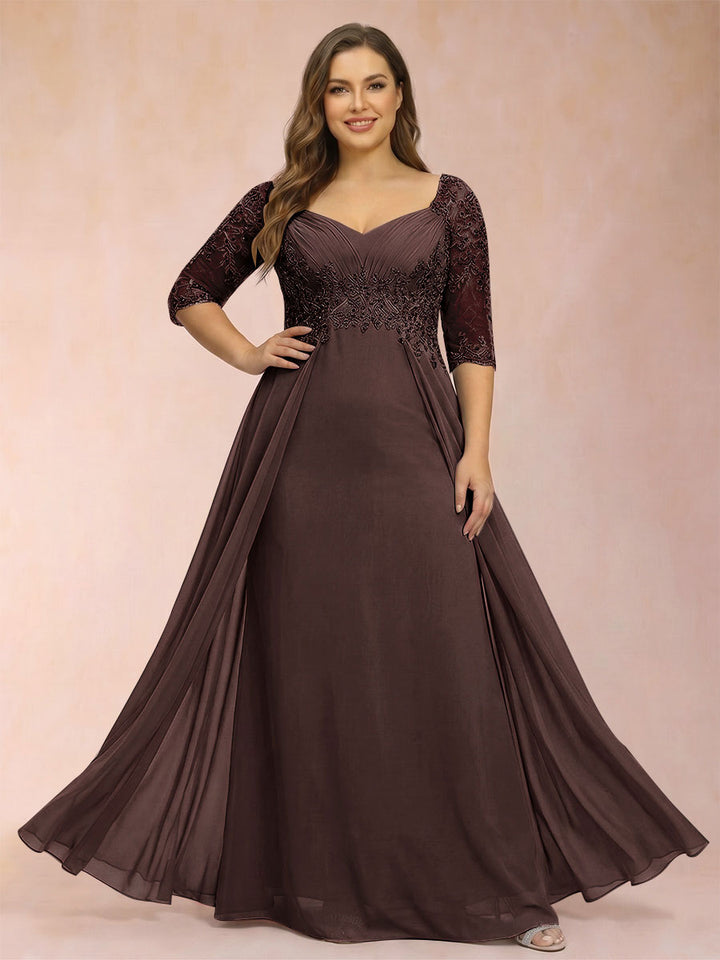 Sheath/Column V-Neck Half Sleeves Plus Size Mother of the Bride Dresses with Applique
