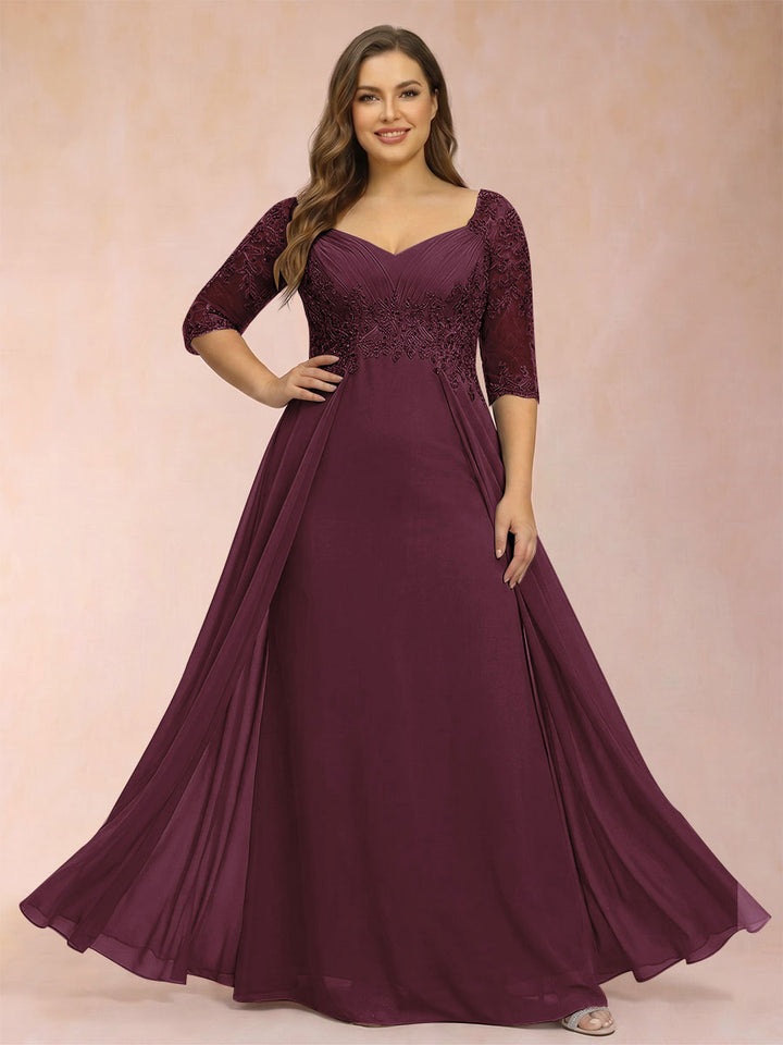Sheath/Column V-Neck Half Sleeves Plus Size Mother of the Bride Dresses with Applique