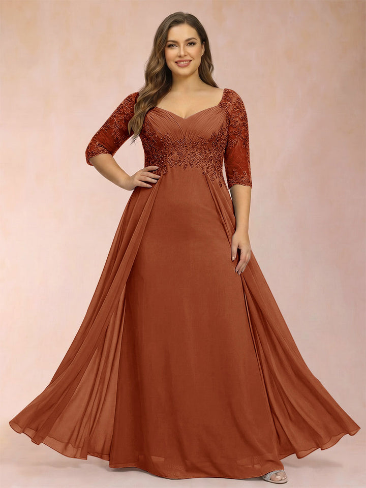 Sheath/Column V-Neck Half Sleeves Plus Size Mother of the Bride Dresses with Applique