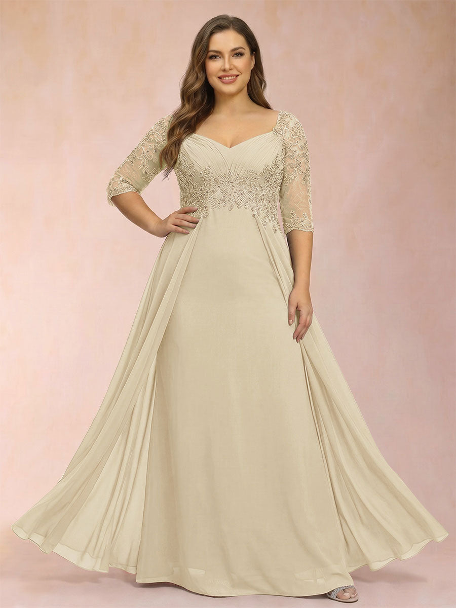 Sheath/Column V-Neck Half Sleeves Plus Size Mother of the Bride Dresses with Applique