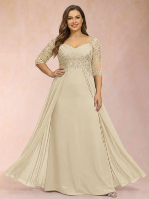 Sheath/Column V-Neck Half Sleeves Plus Size Mother of the Bride Dresses with Applique