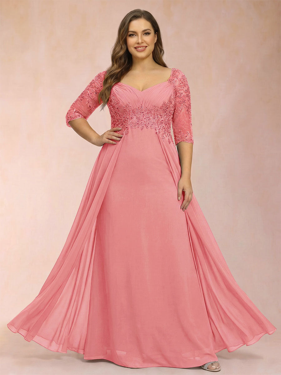 Sheath/Column V-Neck Half Sleeves Plus Size Mother of the Bride Dresses with Applique