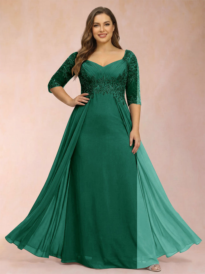 Sheath/Column V-Neck Half Sleeves Plus Size Mother of the Bride Dresses with Applique