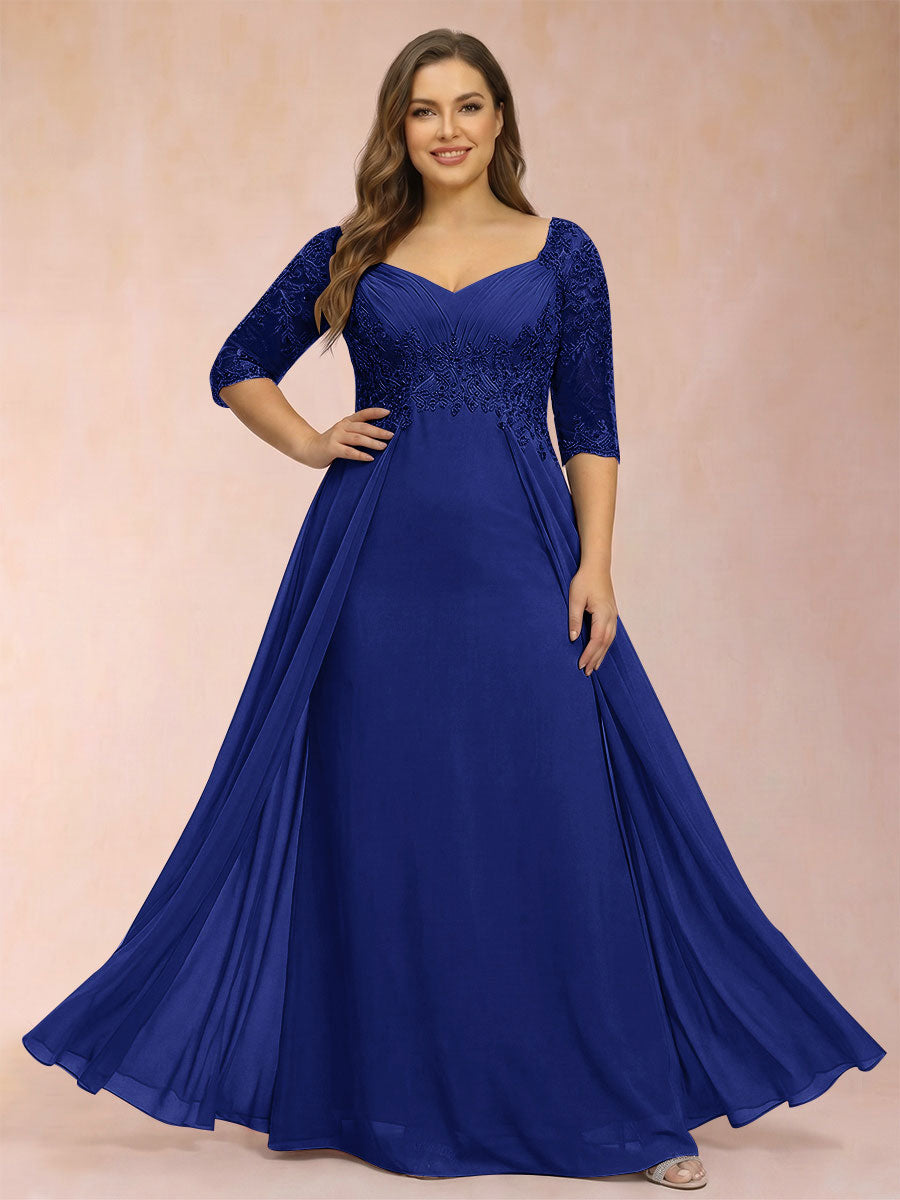 Sheath/Column V-Neck Half Sleeves Plus Size Mother of the Bride Dresses with Applique