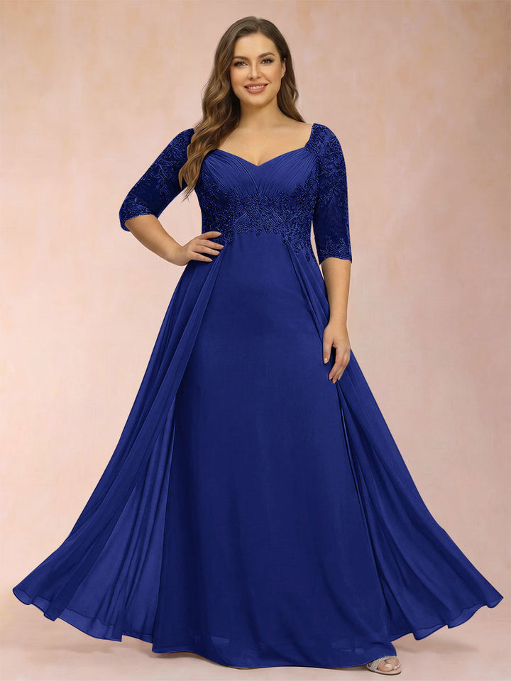 Sheath/Column V-Neck Half Sleeves Plus Size Mother of the Bride Dresses with Applique