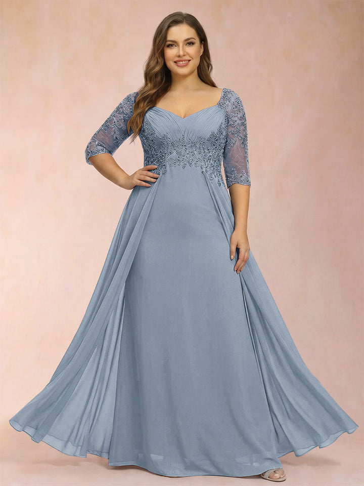 Sheath/Column V-Neck Half Sleeves Plus Size Mother of the Bride Dresses with Applique