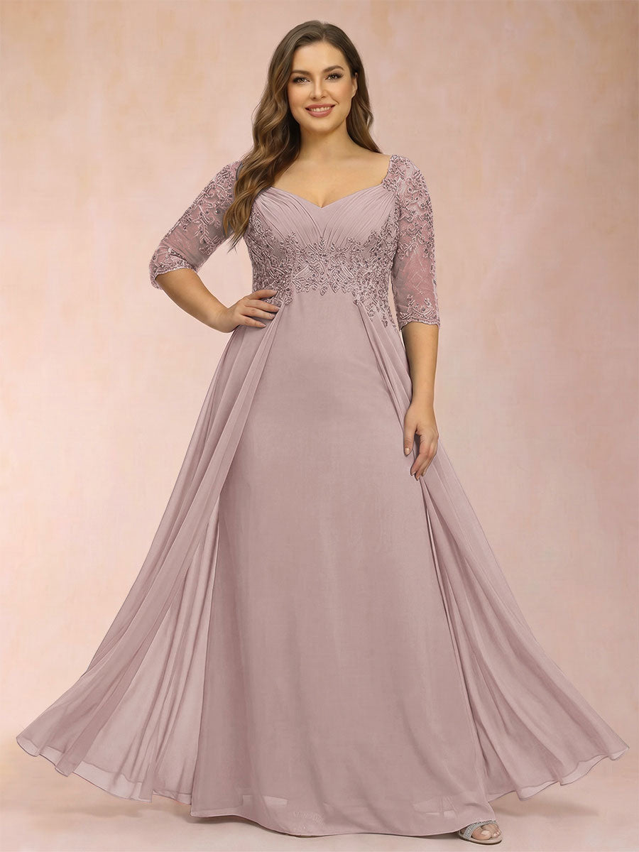 Sheath/Column V-Neck Half Sleeves Plus Size Mother of the Bride Dresses with Applique
