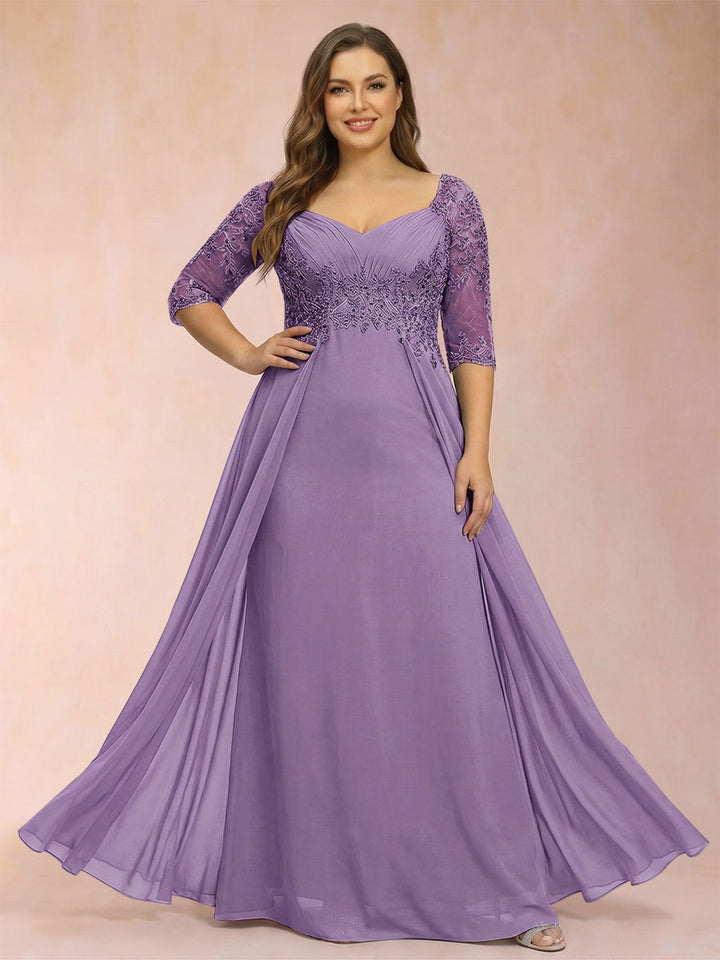 Sheath/Column V-Neck Half Sleeves Plus Size Mother of the Bride Dresses with Applique