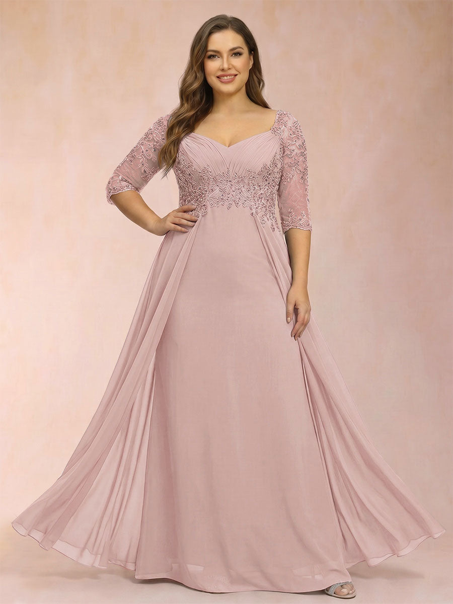 Sheath/Column V-Neck Half Sleeves Plus Size Mother of the Bride Dresses with Applique