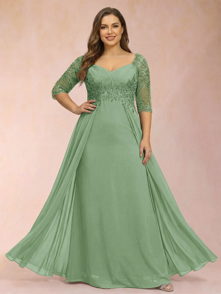 Sheath/Column V-Neck Half Sleeves Plus Size Mother of the Bride Dresses with Applique