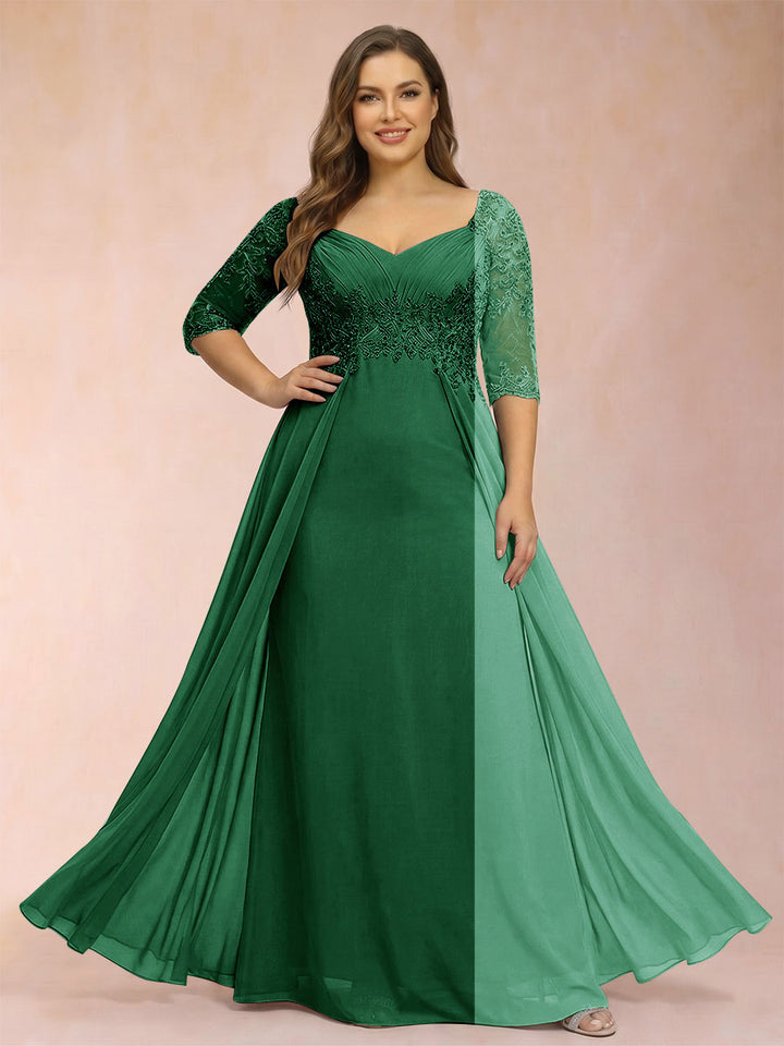 Sheath/Column V-Neck Half Sleeves Plus Size Mother of the Bride Dresses with Applique