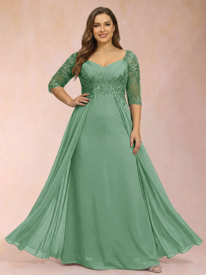 Sheath/Column V-Neck Half Sleeves Plus Size Mother of the Bride Dresses with Applique