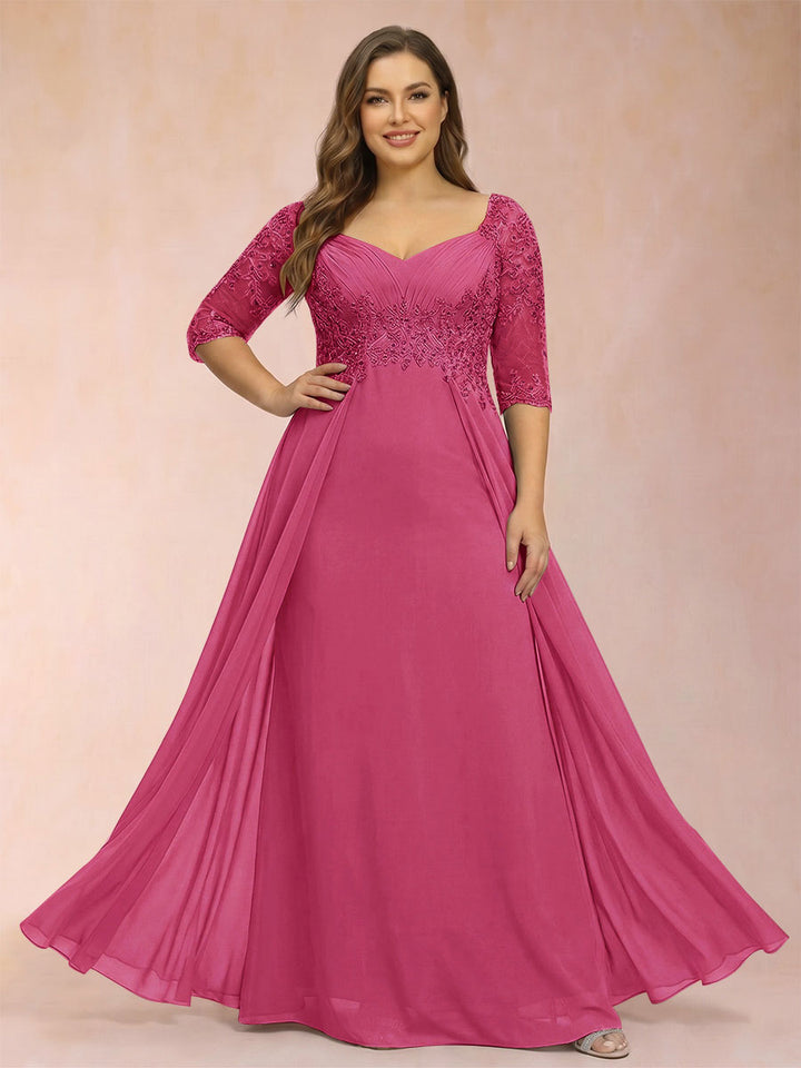 Sheath/Column V-Neck Half Sleeves Plus Size Mother of the Bride Dresses with Applique
