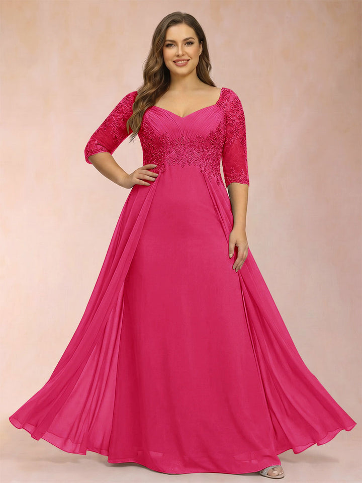 Sheath/Column V-Neck Half Sleeves Plus Size Mother of the Bride Dresses with Applique