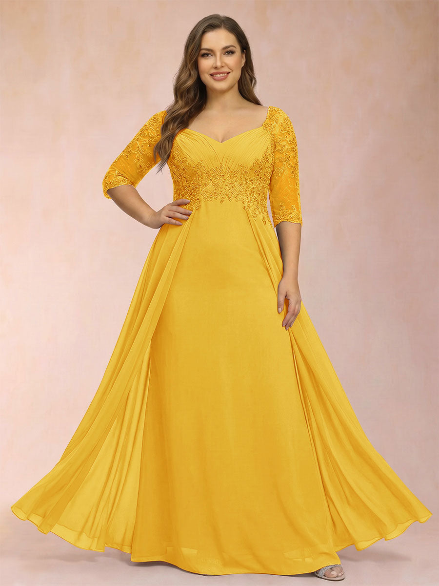 Sheath/Column V-Neck Half Sleeves Plus Size Mother of the Bride Dresses with Applique