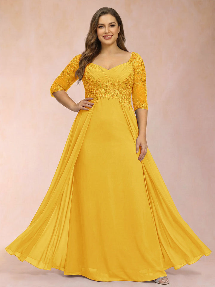 Sheath/Column V-Neck Half Sleeves Plus Size Mother of the Bride Dresses with Applique