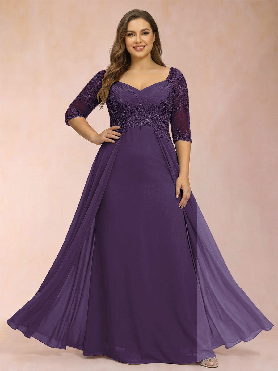 Sheath/Column V-Neck Half Sleeves Plus Size Mother of the Bride Dresses with Applique