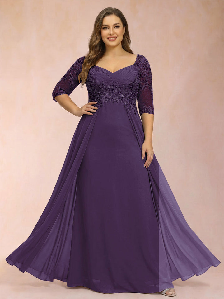 Sheath/Column V-Neck Half Sleeves Plus Size Mother of the Bride Dresses with Applique